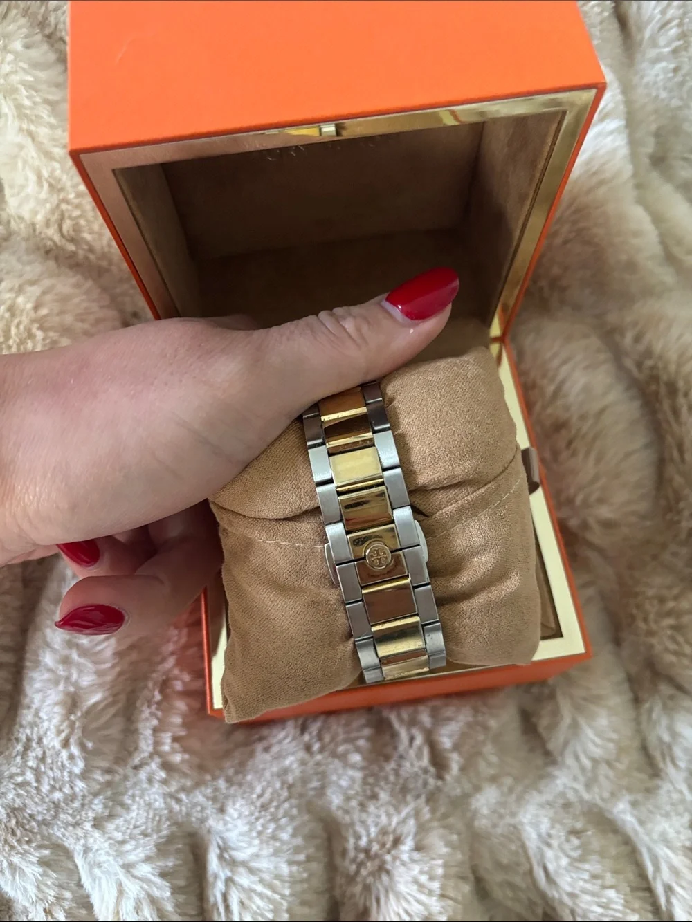 Tory Burch Two-Tone Gold and Silver Stainless Steel Watch with White Dial